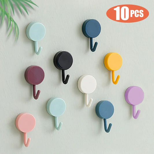 10PCS Self Adhesive Wall Hook Strong Without Drilling Coat Bag Bathroom